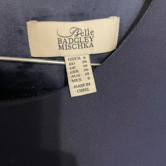 Belle Badgley Mischka Larissa Embroidered Dress Size 6 Navy Floral Hem - Picture 6 of 8